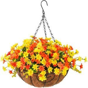 Artificial Flowers Hanging Basket for Outdoor Indoor, Fake Daisy Flowers